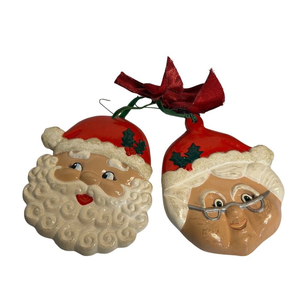 VTG Santa Claus Holiday Ornament Set 2 Pairs Christmas Tree Festive Charm Decor‎